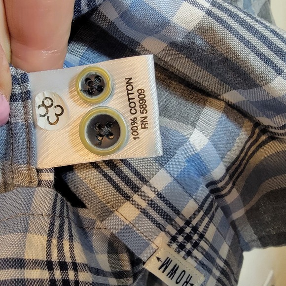 ROWM Shirt 2XB Blue Gray Plaid Long Sleeve Button Cotton New NWT - Picture 4 of 7